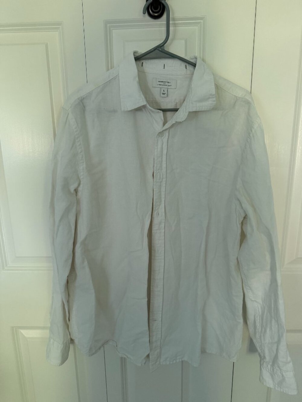 Banana Republic Slim Fit Men's White Linen Blend Long Sleeve Shirt